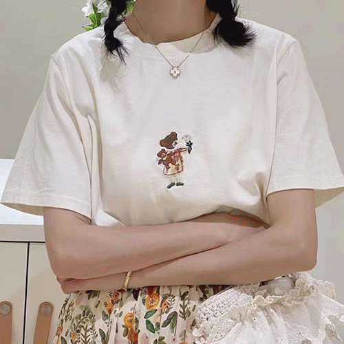 (3color)곰자수티셔츠 여성의류쇼핑몰 네이비튜튜