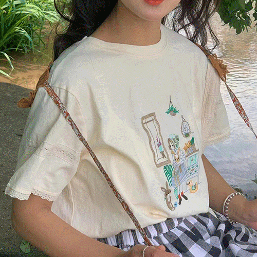 (3color)토끼와소녀티셔츠 여성의류쇼핑몰 네이비튜튜
