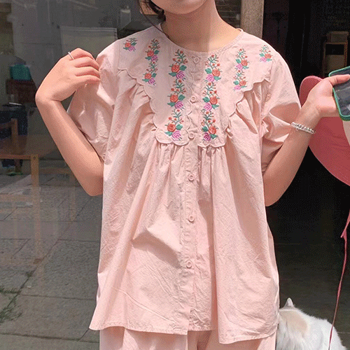 재입고(2color)마리 자수블라우스 여성의류쇼핑몰 네이비튜튜