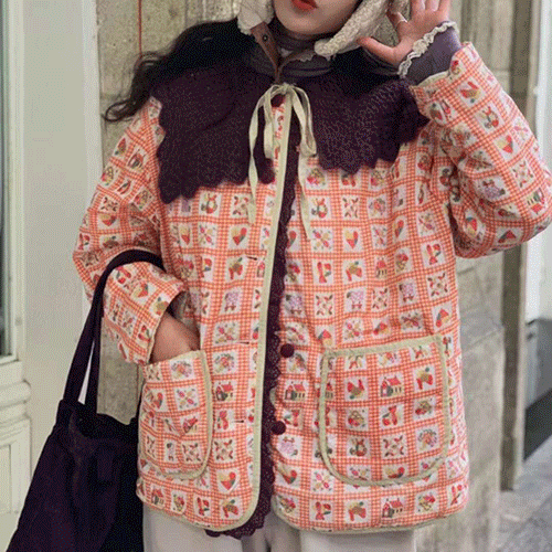 뜨개카라 누빔점퍼(2color) 여성의류쇼핑몰 네이비튜튜