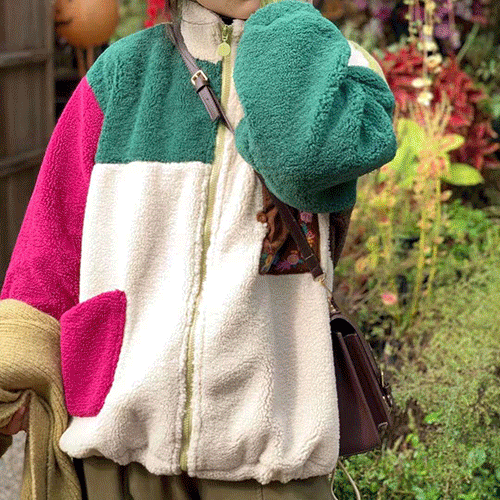 배색덤블후리스점퍼(2color) 여성의류쇼핑몰 네이비튜튜