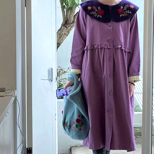 꽃자수카라코트(3color) 여성의류쇼핑몰 네이비튜튜